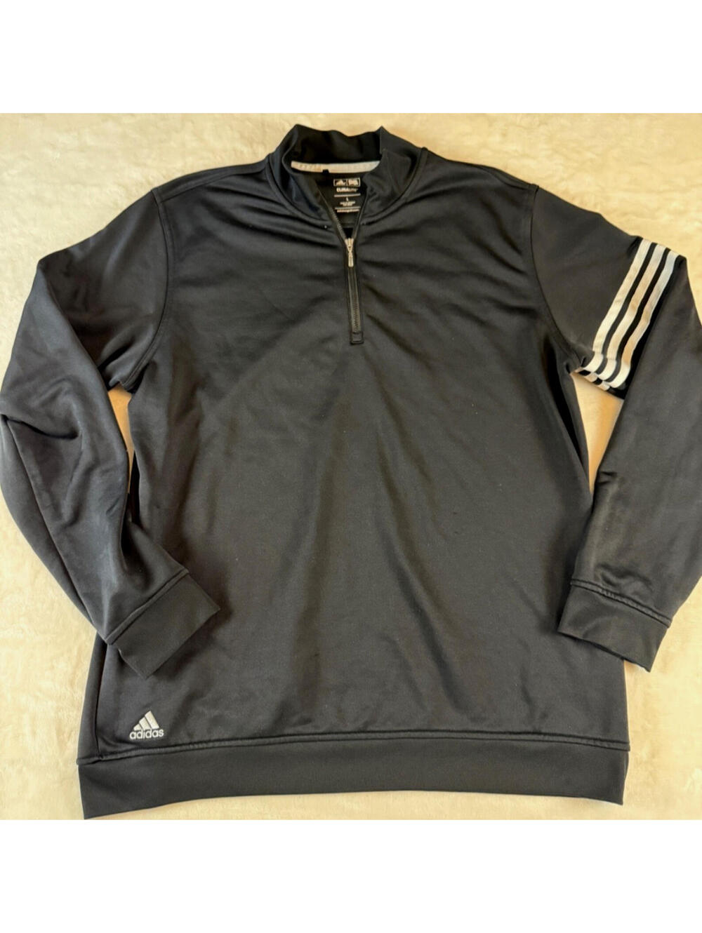 Adidas Climalite 1/4 Zip‎ Pullover Black 3 Stripe Sleeve Men’s Large